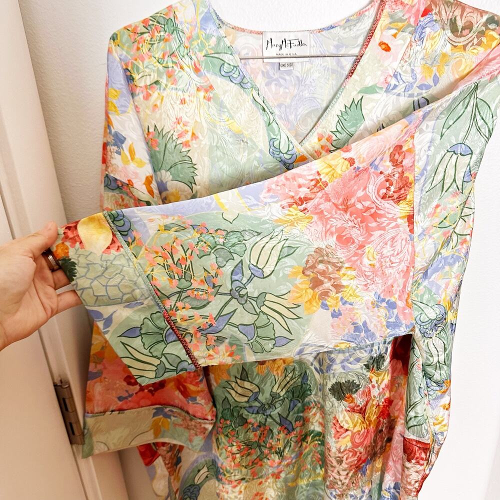 VTG Mary McFadden Long Caftan Mumu House Dress Abstract Floral Pattern One Size - Picture 3 of 12